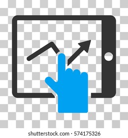 Tap Trend On PDA icon. Vector illustration style is flat iconic bicolor symbol, blue and gray colors, transparent background. Designed for web and software interfaces.