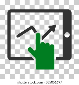 Tap Trend On PDA icon. Vector illustration style is flat iconic bicolor symbol, green and gray colors, transparent background. Designed for web and software interfaces.