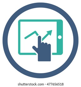 Tap Trend on Pda rounded icon. Vector illustration style is flat iconic bicolor symbol, cobalt and cyan colors, white background.