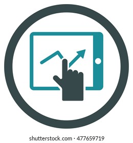 Tap Trend on Pda rounded icon. Vector illustration style is flat iconic bicolor symbol, soft blue colors, white background.