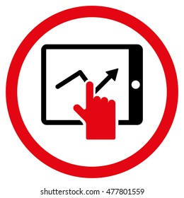 Tap Trend on Pda rounded icon. Vector illustration style is flat iconic bicolor symbol, intensive red and black colors, white background.