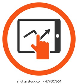 Tap Trend on Pda rounded icon. Vector illustration style is flat iconic bicolor symbol, orange and gray colors, white background.