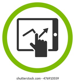 Tap Trend on Pda vector bicolor rounded icon. Image style is a flat icon symbol inside a circle, eco green and gray colors, white background.