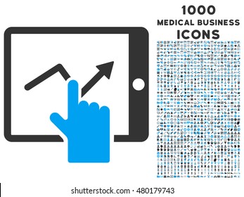 Tap Trend on Pda vector bicolor icon with 1000 medical business icons. Set style is flat pictograms, blue and gray colors, white background.