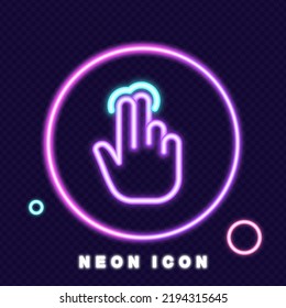Tap with two fingers on touch screen line icon. Hand, press, push, control, device, display, virtual reality, metaverse, swipe. Technology concept. Neon glow style. Vector line icon for Advertising.