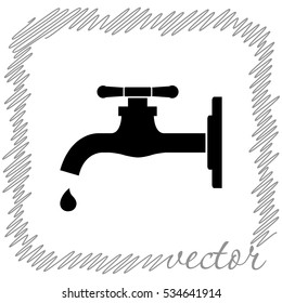 Tap with water drop  black vector  icon