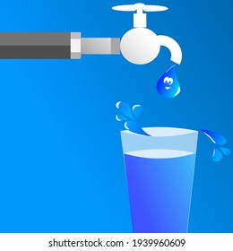 A tap with a water drop for water conservation concept for conserving natural resources.