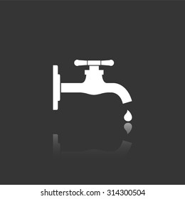 tap with water drop vector icon with mirror reflection