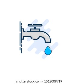 Tap with Water Droplet Cartoon. Bathroom or Kitchen Equipment in MBE Style