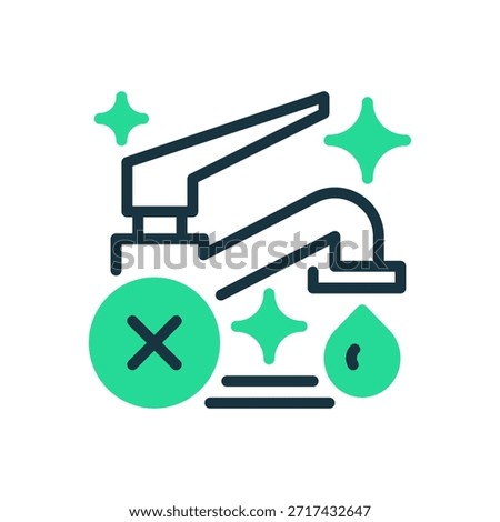 Tap Water Error Line Icon, Outline Symbol for Warning, Alert, Broken, Maintenance, and Supply Issue. Vector Sign Icon.