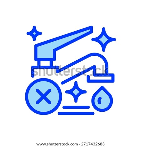 Tap Water Error Line Icon, Outline Symbol for Warning, Alert, Broken, Maintenance, and Supply Issue. Vector Sign Icon.