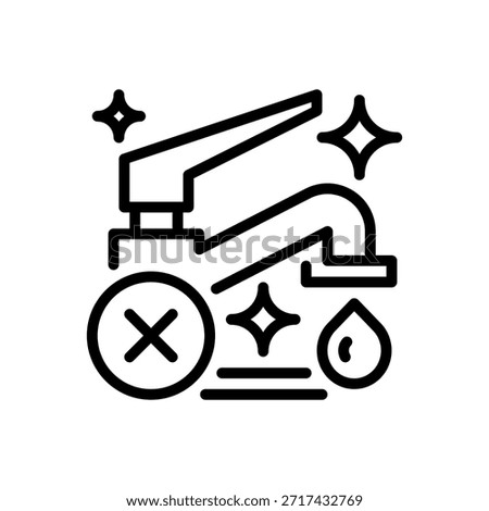 Tap Water Error Line Icon, Outline Symbol for Warning, Alert, Broken, Maintenance, and Supply Issue. Vector Sign Icon.