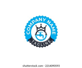 Tap Water Faucet with Crown Stamp Badge Logo Concept sign icon symbol Design Element. Plumbing Service, Plumber, Repair Logotype. Vector illustration template