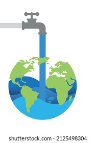 Tap of water filling an earth globe Vector