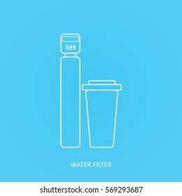 Tap water filter icon. Drink and home water purification filters. Vector water filter icon.   Water softener filter vector icon 