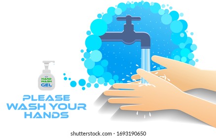 Tap water flowing over a pair of hands. Hand wash and hygiene.