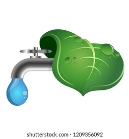 Tap water and green leaf bio symbol