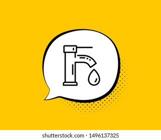 Tap water line icon. Comic speech bubble. Faucet with aqua drop sign. Sanitary engineering symbol. Yellow background with chat bubble. Tap water icon. Colorful banner. Vector