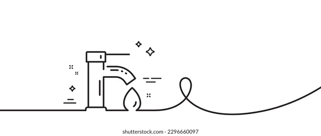 Tap water line icon. Continuous one line with curl. Faucet with aqua drop sign. Sanitary engineering symbol. Tap water single outline ribbon. Loop curve pattern. Vector