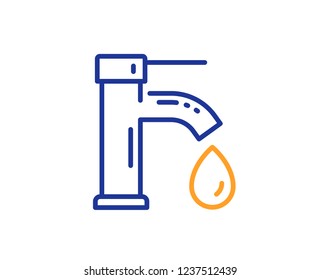 Tap water line icon. Faucet with aqua drop sign. Sanitary engineering symbol. Colorful outline concept. Blue and orange thin line color Tap water icon. Vector