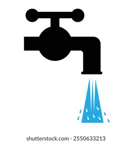 Vector de agua del grifo, diseño del logotipo del icono. Icono de grifo de agua para glifo gráfico y de forma de Diseño web. Signo del icono del Vector del grifo con la silueta grande aislada en el fondo blanco. Ilustración vectorial. EPS 10