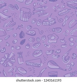 Tapas and appetizers hand drawn seamless pattern