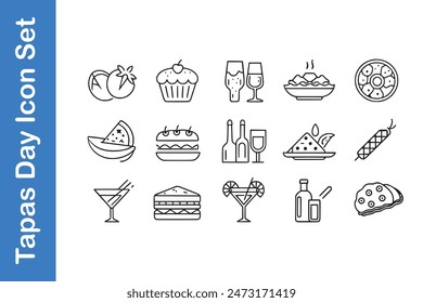 Tapas Day Icon Set with vector collections. 