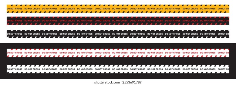 Tape with black stripes and text "do not cross" isolated on white background. vector template of warning, caution ribbon for construction works, hazard area or crime scene. Vector illustration 
