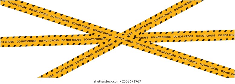 Tape with black stripes and text "do not cross" isolated on white background. vector template of warning, caution ribbon for construction works, hazard area or crime scene. Vector illustration 