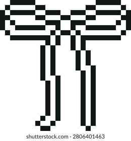 Tape bow pixel art icon. Vintage pixelated black outline laces or rope knot coquette style. Retro 8 bit video game vector design element. Holiday bitmap decoration. Girly decorative ornament