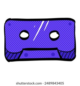 Tape cassette halftone icon hand drawn color vector illustration