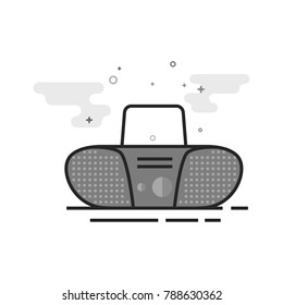 Tape cassette icon in flat outlined grayscale style. Vector illustration.
