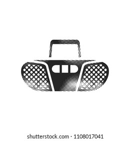 Tape cassette icon in halftone style. Black and white monochrome vector illustration.