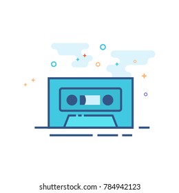 Tape cassette icon in outlined flat color style. Vector illustration.