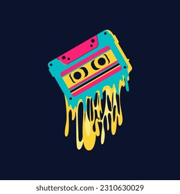 Cinta de cassette fusión ilustración vectorial clip art retro estilo vintage camiseta diseño afiche clip art sticker imprimible