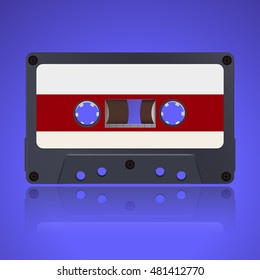 Tape cassette. Vector illustration on blue background