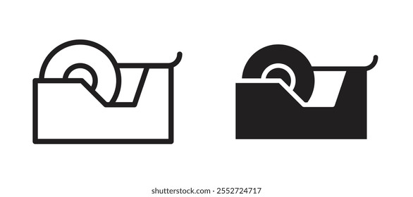 Conjunto de iconos de Vector de dispensador de cinta relleno negro y estilo delineado.