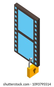 tape film with padlock isometric icon
