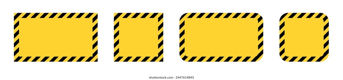 Tape frames caution. Yellow and black warning border is square and rectangular. Danger in construction or on the road.