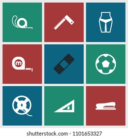 Tape icon. collection of 9 tape filled icons such as stapler, waist fitness, triangle ruler, ruler. editable tape icons for web and mobile.