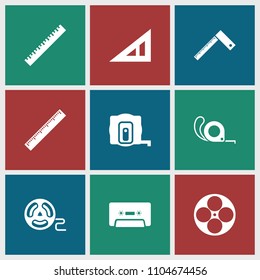 Tape icon. collection of 9 tape filled icons such as ruler, triangle ruler. editable tape icons for web and mobile.