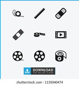 Tape icon. collection of 9 tape filled icons such as ruler. editable tape icons for web and mobile.