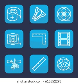Tape icon. set of 9 outline tape icons such as ruler, bandage, stapler