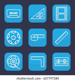 Tape icon. set of 9 outline tape icons such as ruler, triangle ruler