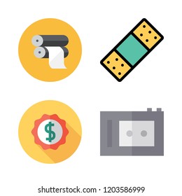 tape icon set. vector set about paper roll, recorder, band aid and label icons set.