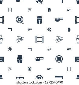 tape icons pattern seamless white background. Included editable filled waist fitness, movie tape, ruler, film tape, camera tape, measuring icons. icons for web and mobile.