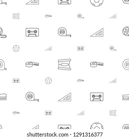 tape icons pattern seamless white background. Included editable line measure tape, stapler, movie tape, cassette, measuring triangle ruler icons. icons for web and mobile.