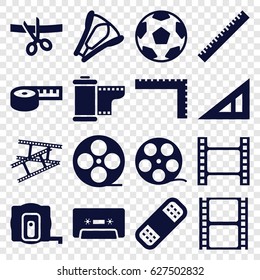 Tape icons set. set of 16 tape filled icons such as ruler, triangle ruler, bandage, cassette, stapler