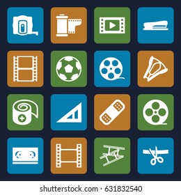 Tape icons set. set of 16 tape filled icons such as triangle ruler, bandage, stapler