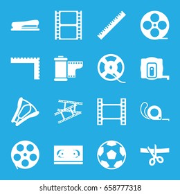 Tape icons set. set of 16 tape filled icons such as ruler, stapler